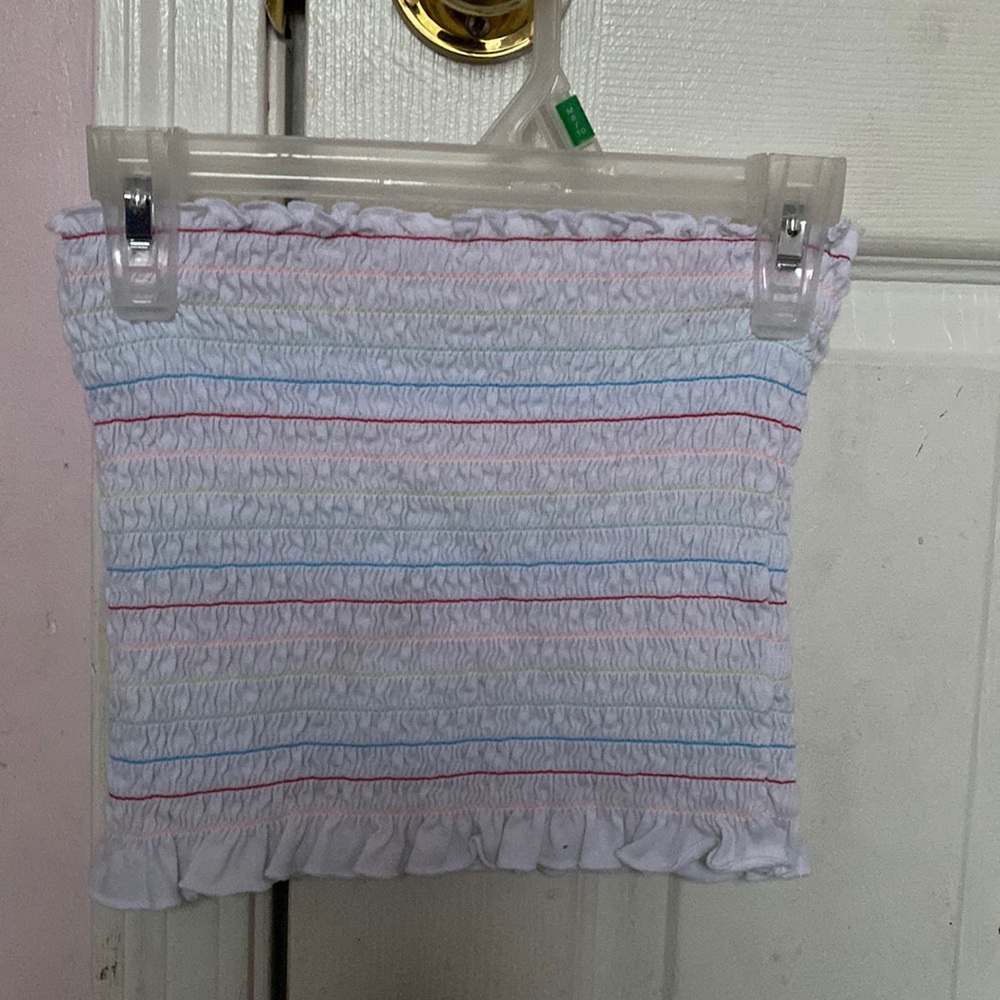 white tube top with rainbow lines
